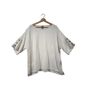 CHICO'S Bone Linen Blend Button Detail Sleeves Size 2 / Large